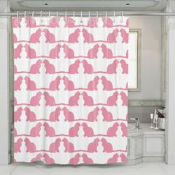 Pink Silhouette Of Couple Cats Pet Shower Curtain Set For Bathroom Decor Gift For Friends