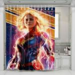 powerful captain marvel shower curtains 0