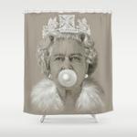 queen elizabeth ii blowing white bubble gum shower curtain 0