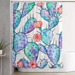 rainbow watercolor cactus pattern shower curtain 0