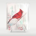red cardinal watercolor shower curtain 0