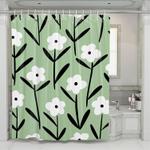 retro floral white and green shower curtains 0