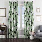 retro floral white and green window curtain 0