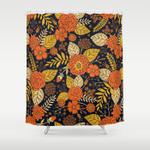 retro orange yellow brown navy floral pattern shower curtain 0
