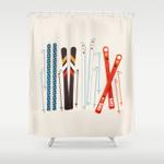 retro ski illustration shower curtain 0