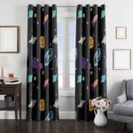 rocket star and planet in space window curtain 0