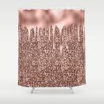 rose gold drip sparkle shower curtain 0