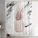 rose gold pineapple on black and white marble shower curtain 0