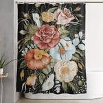 roses and poppies bouquet on charcoal black shower curtain 0