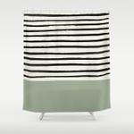 sage green x stripes shower curtain 0