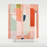 shapes modern mid century peach pink coral mint shower curtain 0