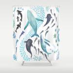 sharks humpback whales orcas turtles ocean play print shower curtain 0