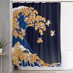 shiba inu the great wave in night shower curtain 0