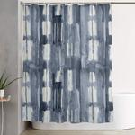 simply shibori lines in indigo blue on lunar gray shower curtain 0