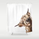 sneaky highland cow shower curtain 0