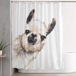 sneaky llama white shower curtain 0
