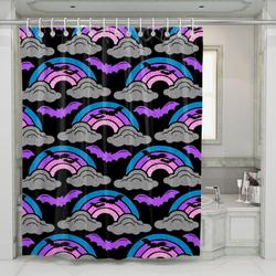 Spooky Rainbow Bat Halloween Night Shower Curtain Set For Bathroom Decor Best Gift For Friends
