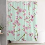 spring flowers mint and pink cherry blossom pattern shower curtain 0
