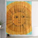 sun drawing gold and blue shower curtain 0
