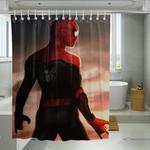 sunset spiderman with bodysuit far from home shower curtains 0