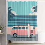 surfer graphic beach palm tree camper van art shower curtain 0