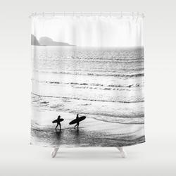 Surfers, Black And White, Beach Photography Shower Curtain Set For Bathroom Decor Best Gift For Friends