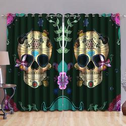 Symmetric Sugar Skull Jewel Blackout Curtains Halloween Vibe Decor