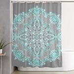 teal and aqua lace mandala on grey shower curtain 0