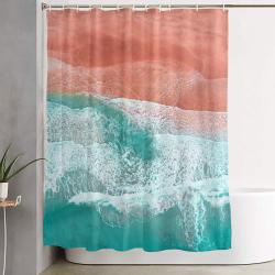 The Break - Turquoise Sea Pastel Pink Beach Shower Curtain Set For Bathroom Decor Gift For Friends