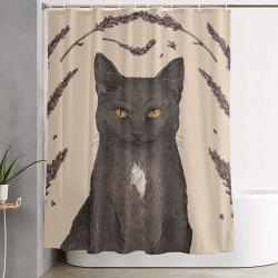 The Cat And Lavender Shower Curtain Set Bathroom Set For Bathroom Decor Best Gift For Family Members