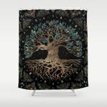 tree of life yggdrasil golden and marble ornament shower curtain 0