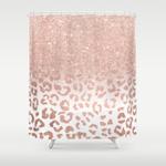 trendy modern faux rose gold glitter ombre leopard pattern shower curtain 0