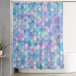 trendy ocean blue and purple watercolor glitter mermaid scales shower curtain 0