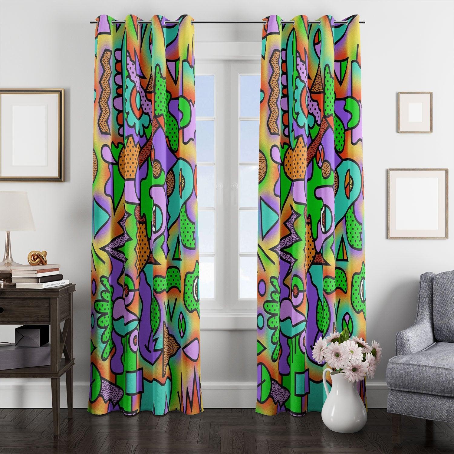 Triadic Color Abstract 90S Style Window Curtain Best Gift For Room Decorations triadic color abstract 90s style window curtain 0