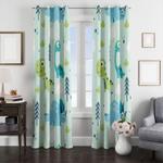 triceratops dinosaur blue pattern window curtain 0