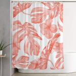 tropical hibiscus and palm leaves dark coral white shower curtain 0