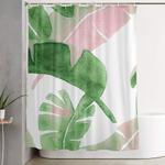 tropical leaves green and pink shower curtain 0