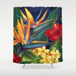 tropical paradise hawaiian floral illustration shower curtain 0