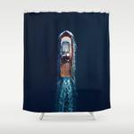 tug boat top view aerial photography shower curtain 0