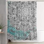 turquoise white mandalas on grey shower curtain 0