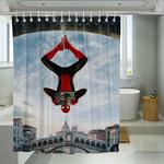 upside down spiderman reading marvel shower curtains 0