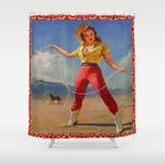 vintage cowgirl with rope shower curtain 0