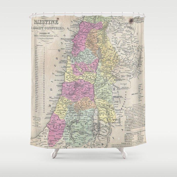 Vintage Map Of Palestine 1853 Shower Curtain Set For Bathroom Decor Gift For Friends vintage map of palestine 1853 shower curtain 0