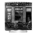 vintage motorcycle dealership shower curtain 0