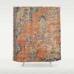 vintage woven navy and orange shower curtain 0
