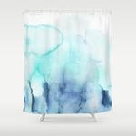wanderlust teal blue watercolor shower curtain 0