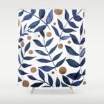 watercolor berries and branches indigo and beige shower curtain 0