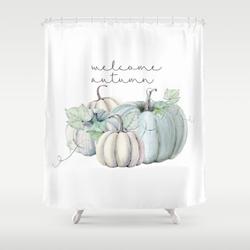 Welcome Autumn Blue Pumpkin Shower Curtain Set For Bathroom Decor Gift For Friends