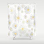 white daisy pattern watercolor shower curtain 0