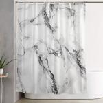 white faux marble texture shower curtain 0